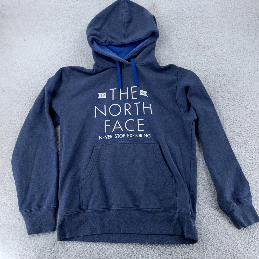 The North Face Hoodie Mens Medium Navy Blue Never Stop Exploring Sweatshirt